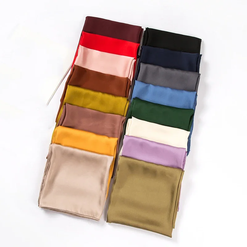 Women Bags Wholesale - Saten Eşarp Kadın 70cm Düz Renk