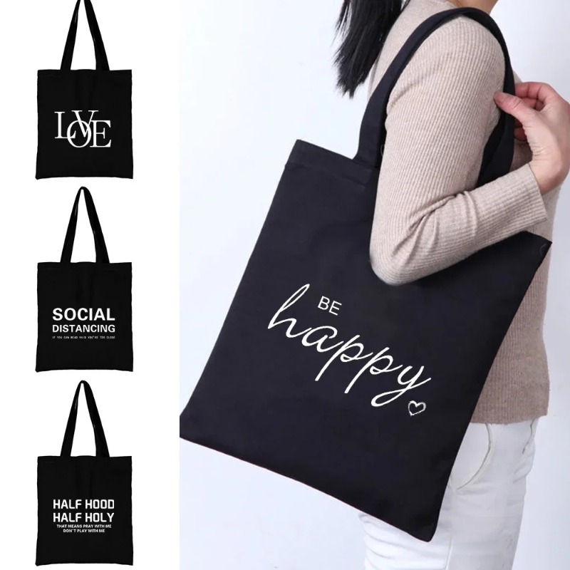 Women'S Tote Bags For Work - Kawaii Karikatür Turuncu Kedi Baskı Siyah