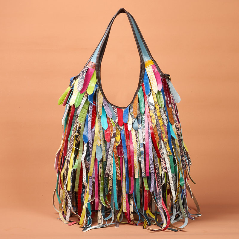 Hobo Bag Slouchy - Kadınlar Için renkli Gerçek Koyun Derisi