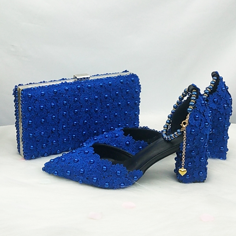 Women Bags And Shoes - BaoYa Fang mavi beyaz boncuklu askılı