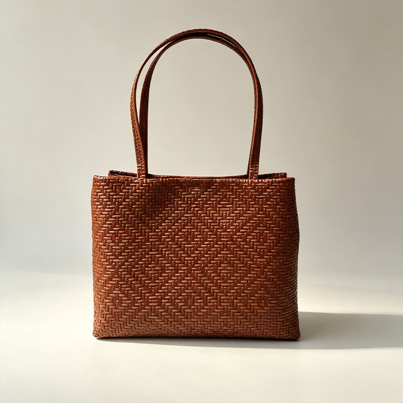 Women'S Work Bags Designer - Mendy Hakiki Deri Dokuma Baskılı Tote