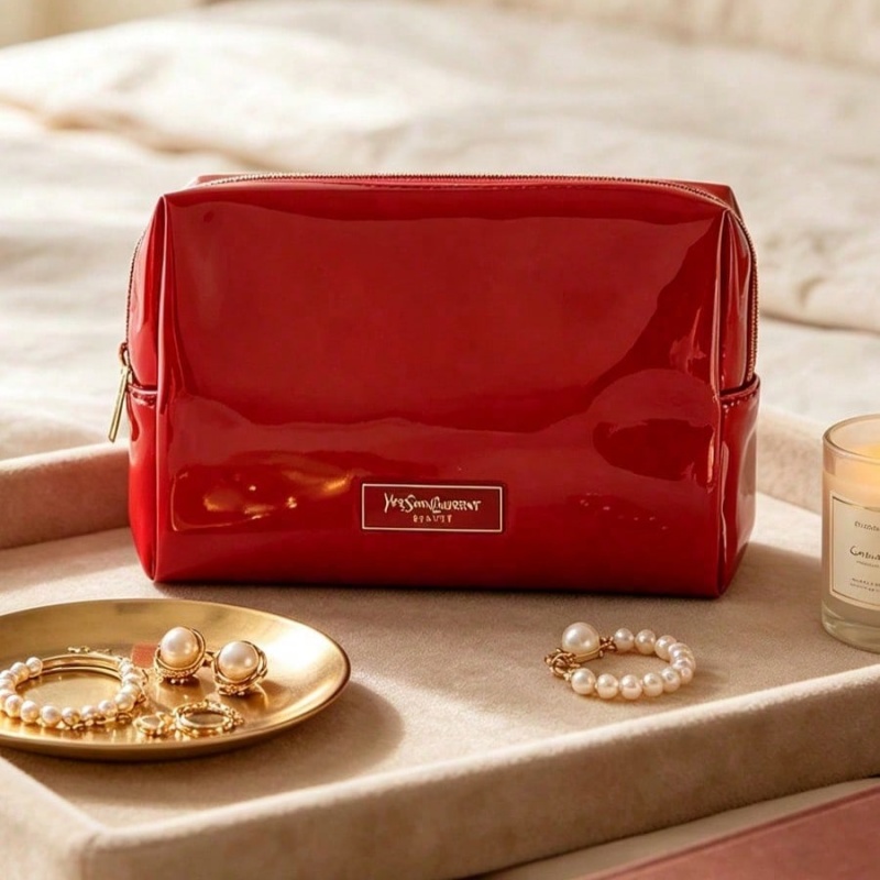 Women Bags Gold - YSL BEAUTE Kırmızı Suni Deri Makyaj