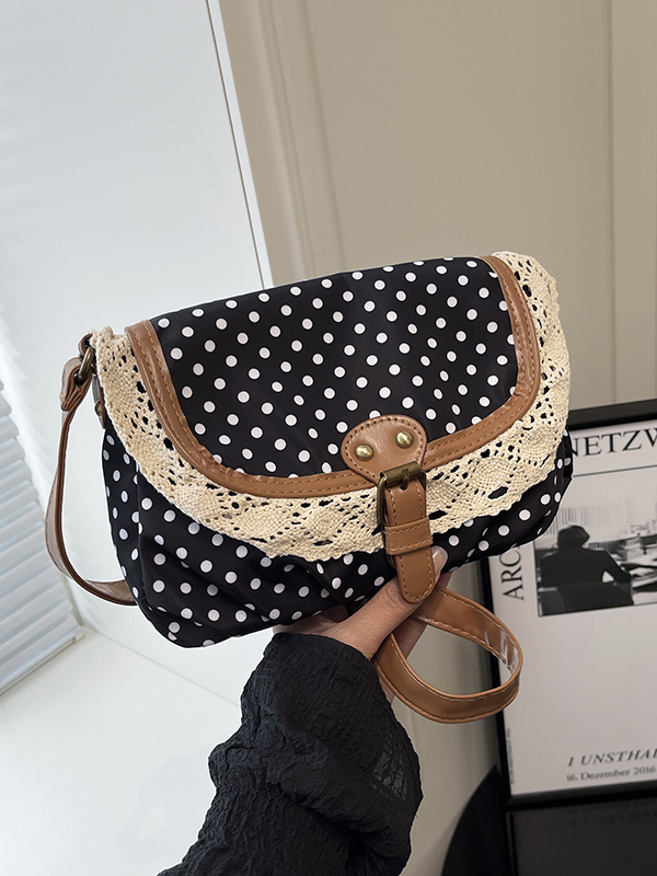 Women'S Young Bags - Retro Puantiyeli Dantel Detaylı Kanvas Tek
