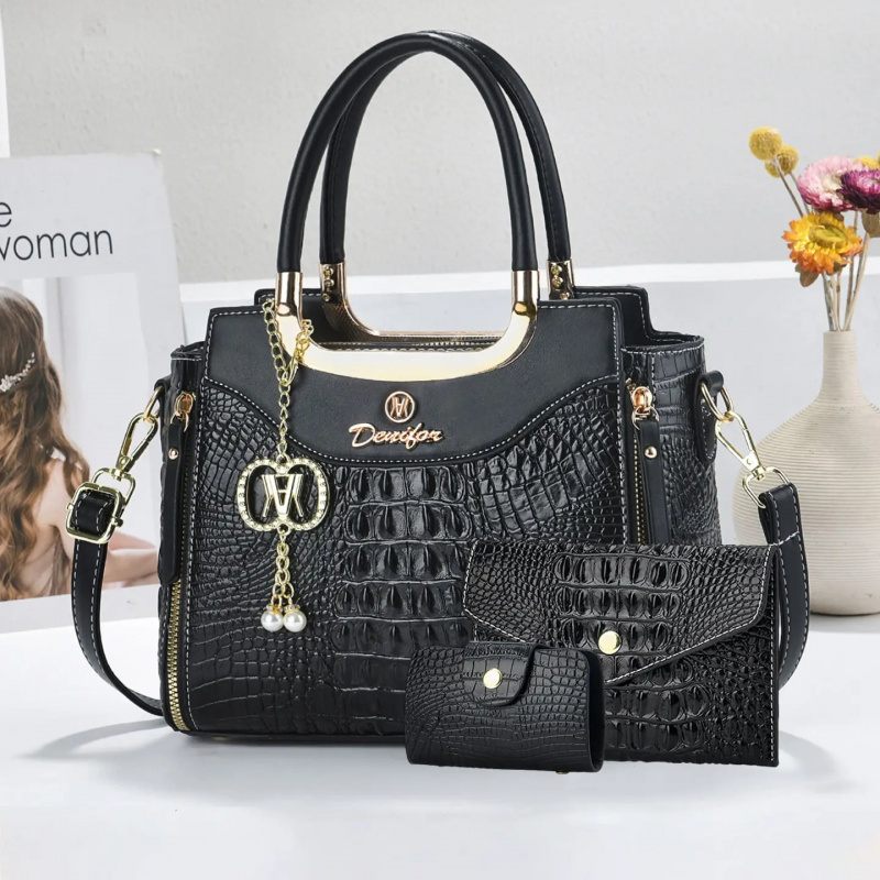 Women'S Crossbody Bags - Kadınlar İçin Timsah Derisi Desenli Çanta