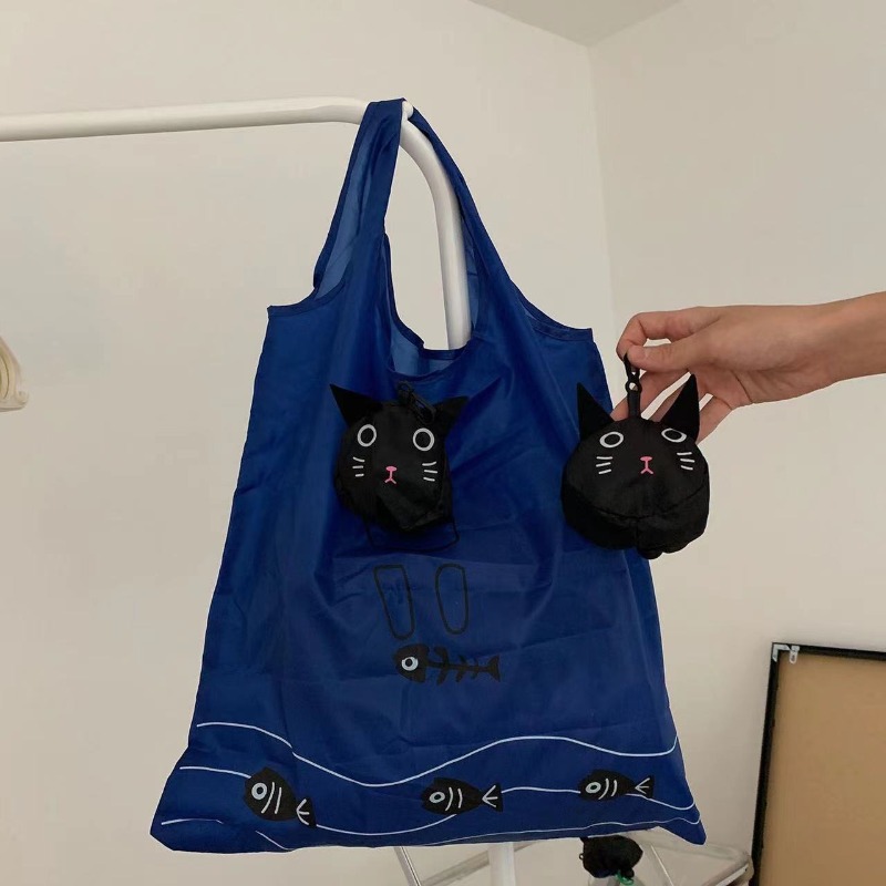 Women'S Young Bags - Sevimli Siyah Kedi Katlanabilir Yeniden Kullanılabilir