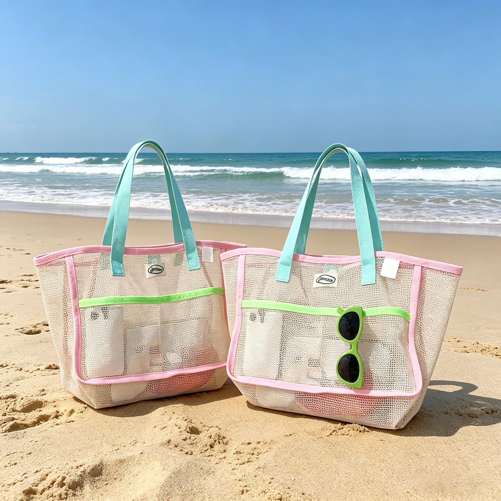 Mesh Net Bag - Kadınlar için Plaj Çantaları Renkli Katlanabilir