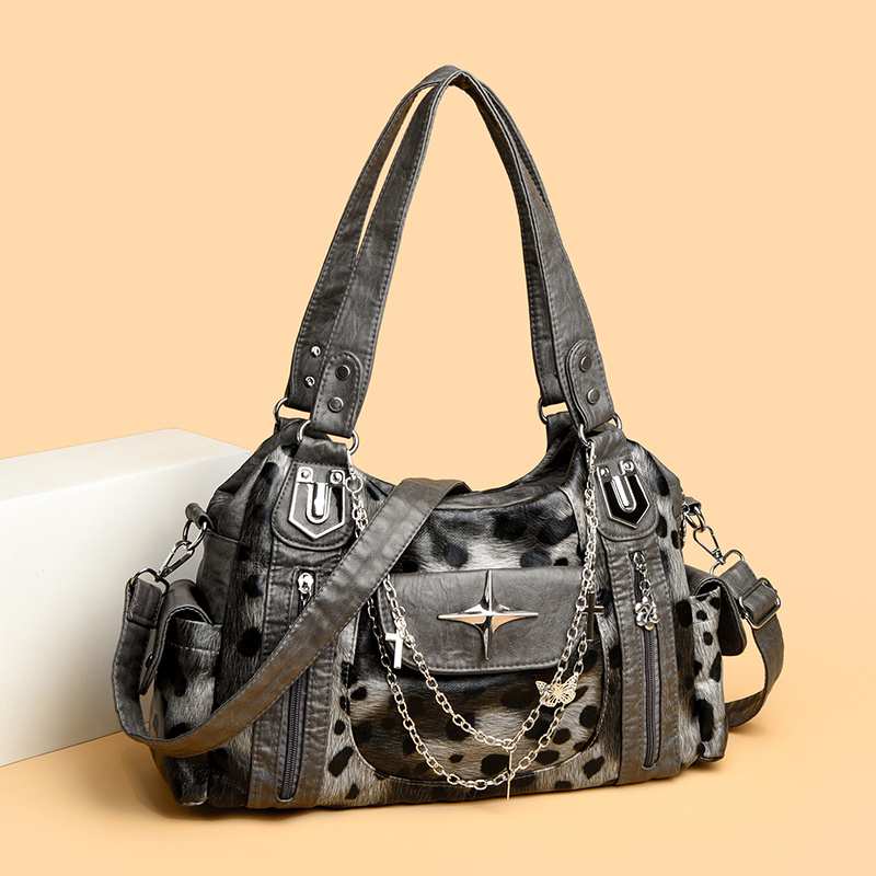 Women Bags Grey - Gri Leopar Baskı Hangbag Çapraz Yıldız